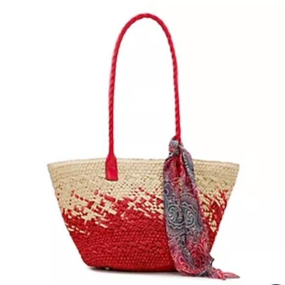 Patricia Nash Calypso Woven Straw Tote w/ GreekOmbre Scarf - Picture 3 of 11